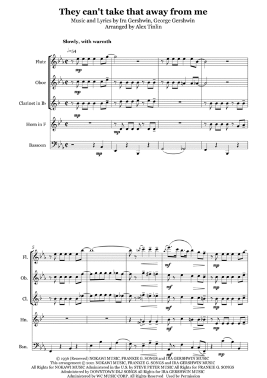 They Can't Take That Away From Me Woodwind Quintet scores gallery preview page 2