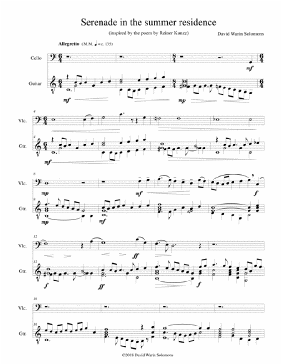 Serenade in the summer residence (Serenata nella residenza estiva) for cello and guitar String Duet scores gallery preview page 1