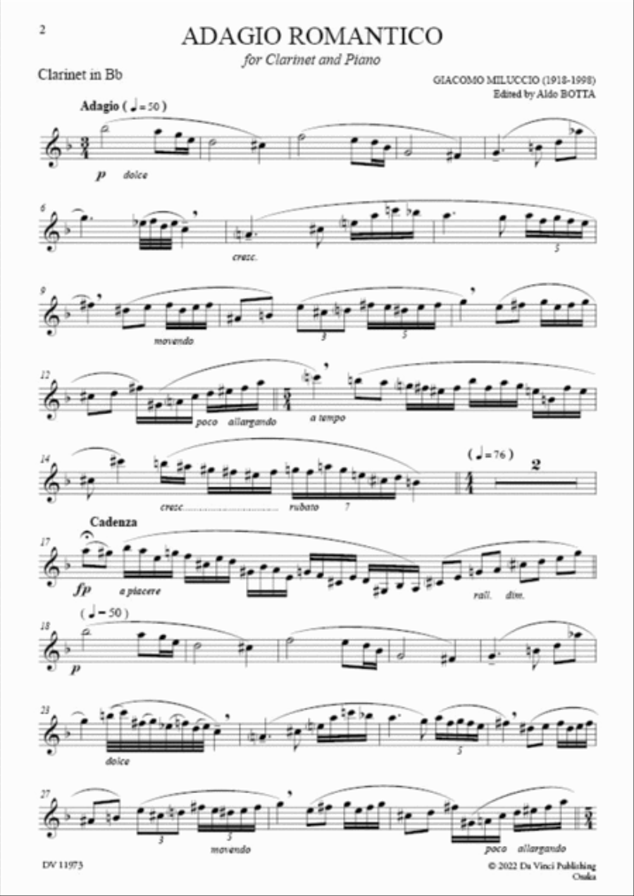 Adagio Romantico, for Clarinet and Piano Clarinet Solo scores gallery preview page 3