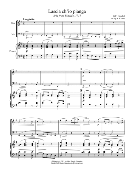 Aria - Lascia ch'io pianga for flute/violin, cello and piano image number null
