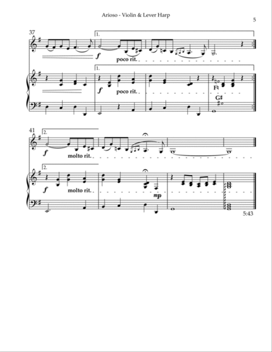 Arioso, Duet for Violin & Lever Harp String Duet scores gallery preview page 5