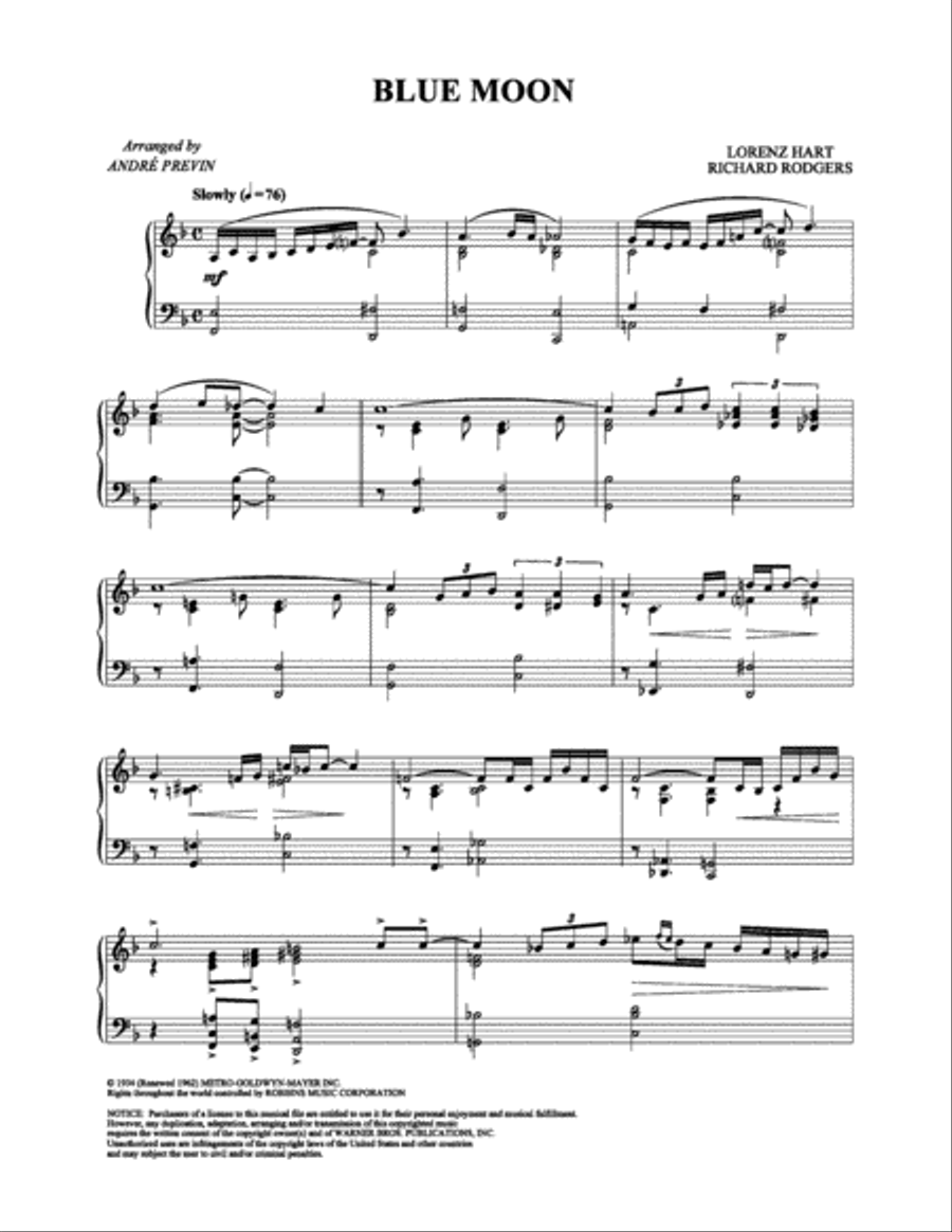 Blue Moon Piano Solo scores gallery preview page 1