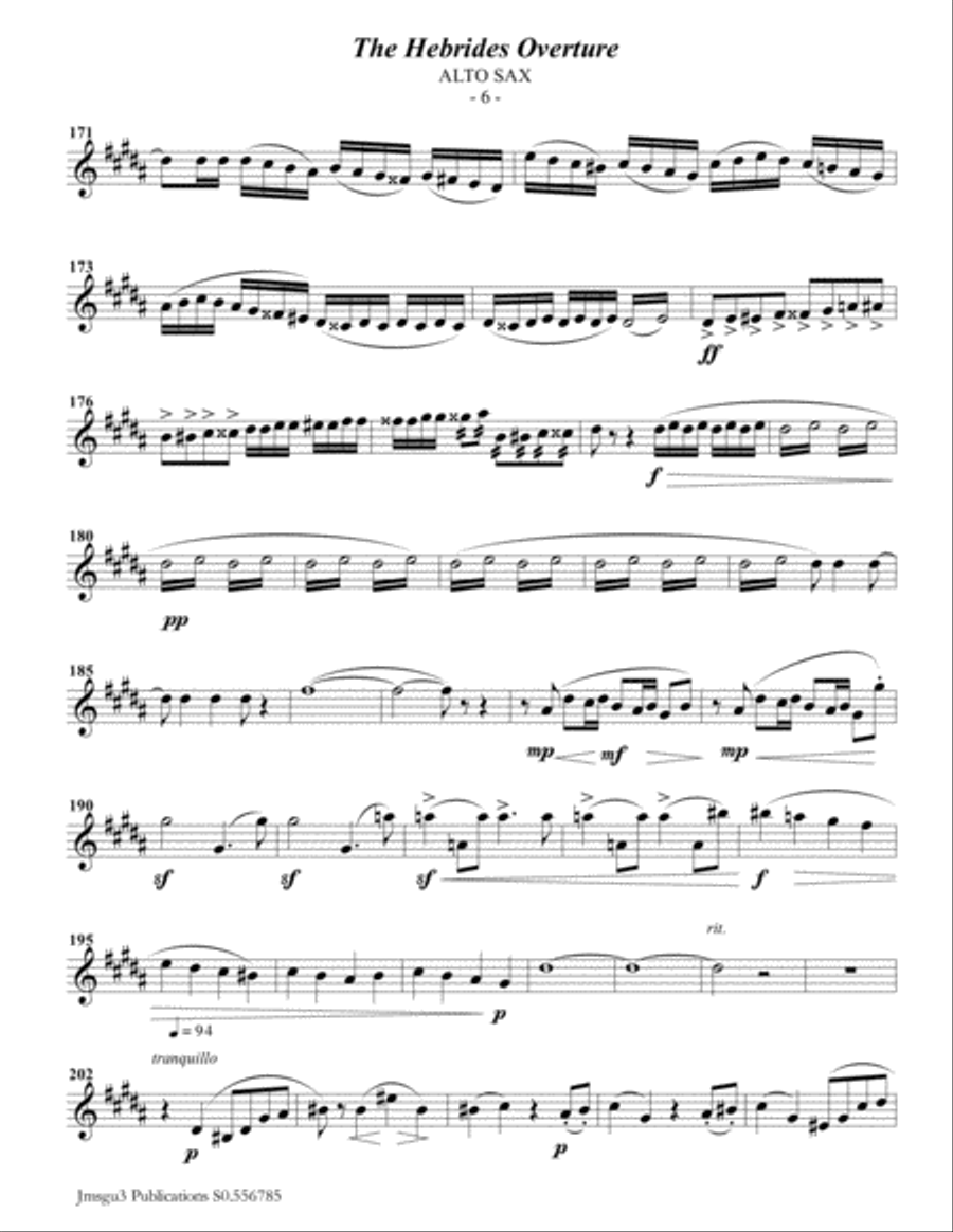 Mendelssohn: the Hebrides Overture for Alto Sax & Piano Alto Saxophone scores gallery preview page 6