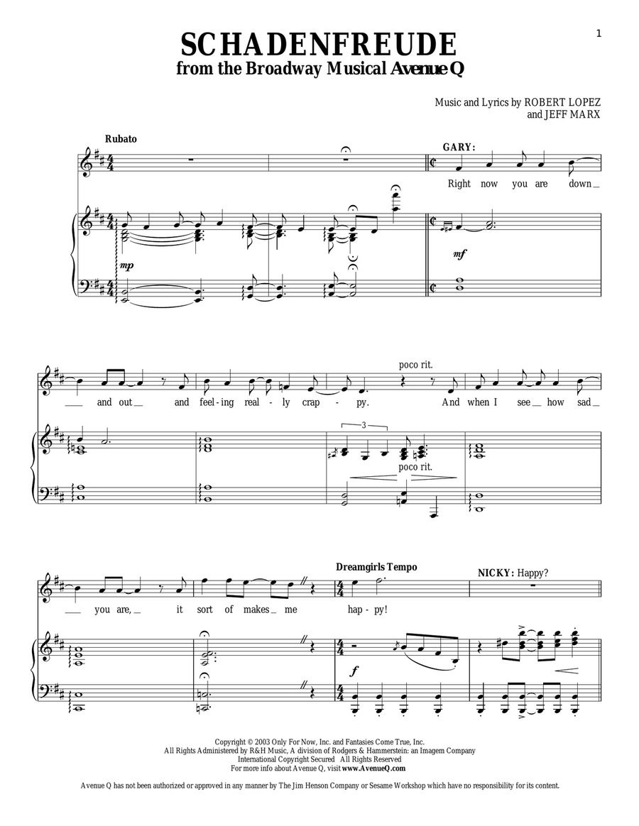 Schadenfreude Piano, Vocal scores gallery preview page 1