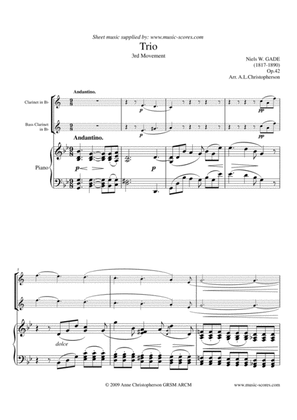 Gade - Andantino - 3rd Movement from Piano Trio - Bb Clarinet, Bass Clarinet and Piano.