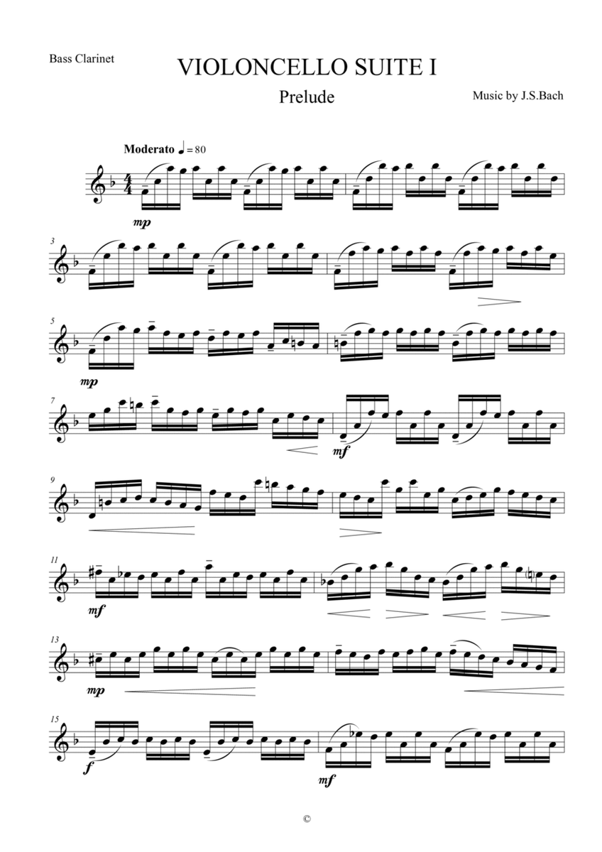 Prelude from Violoncello Suite I by J.S.Bach for Bass Clarinet image number null