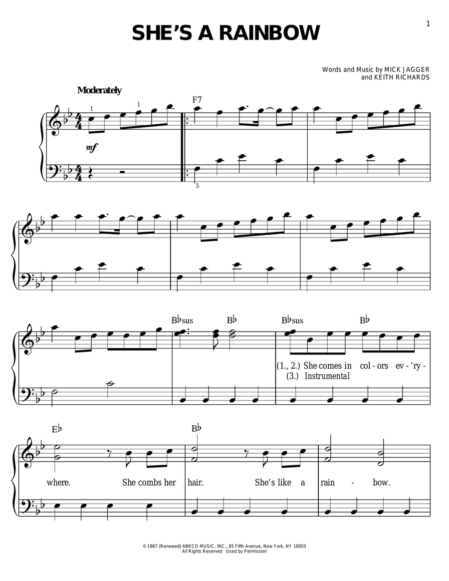 She's A Rainbow Easy Piano scores gallery preview page 1