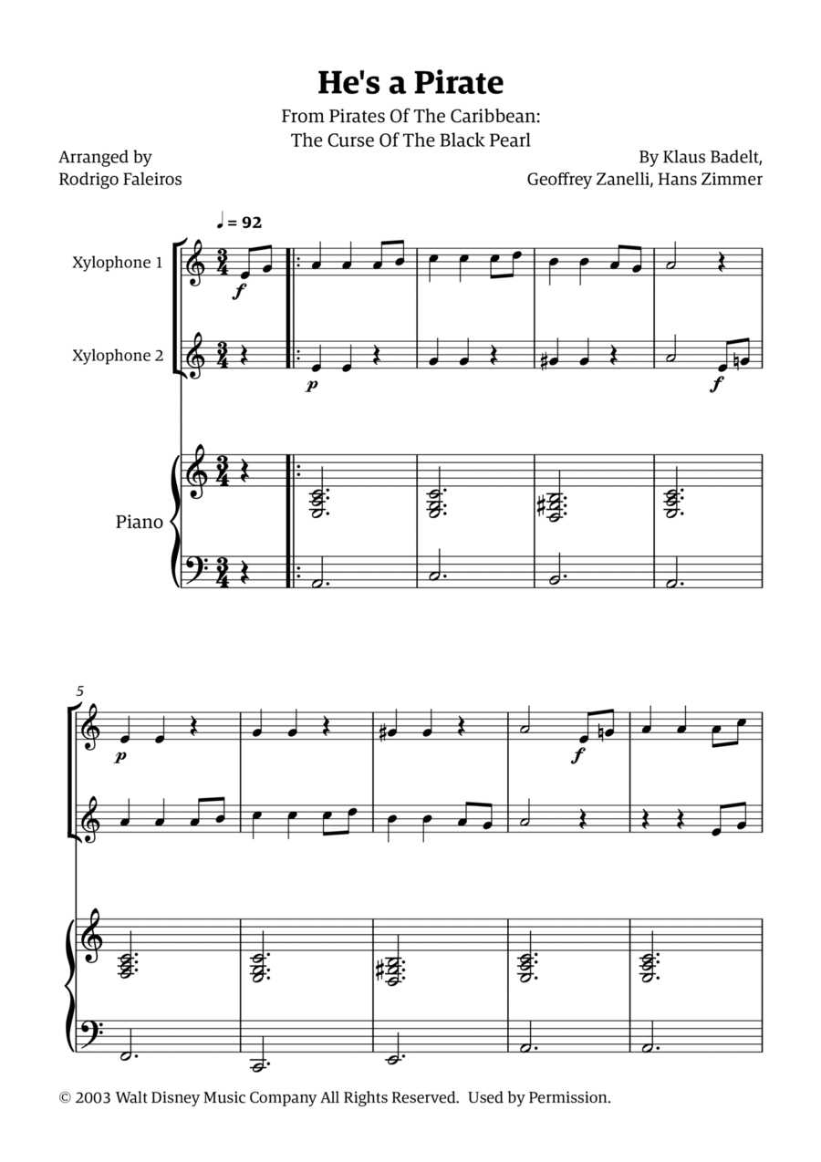 He's A Pirate Percussion scores gallery preview page 1