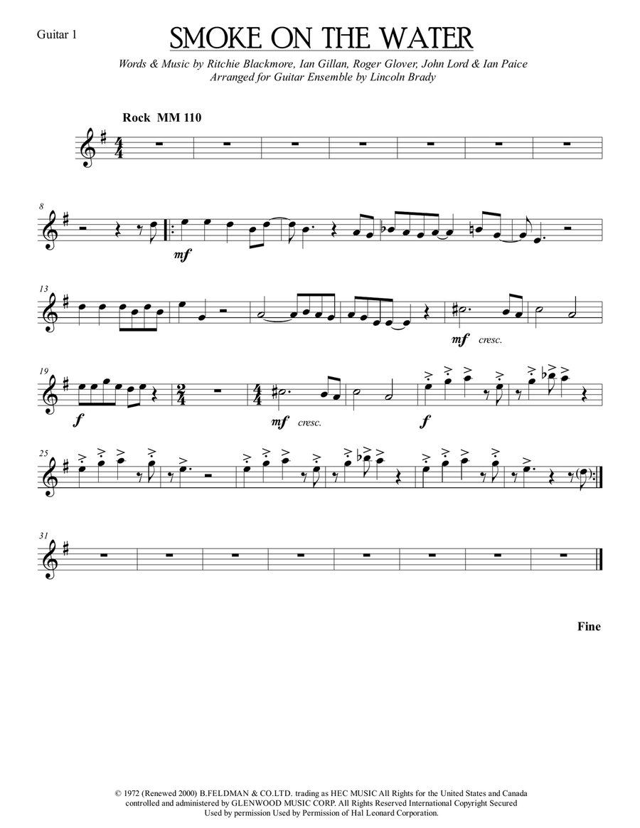 Smoke On The Water Guitar Ensemble scores gallery preview page 3