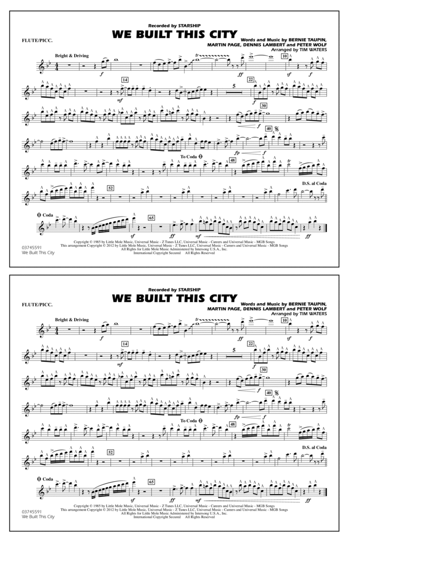 We Built This City - Flute/Piccolo Marching Band scores gallery preview page 1