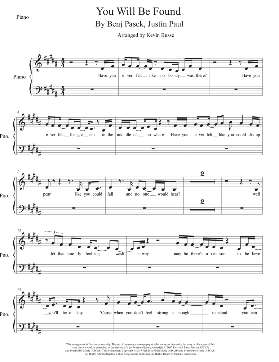 You Will Be Found Easy Piano scores gallery preview page 1