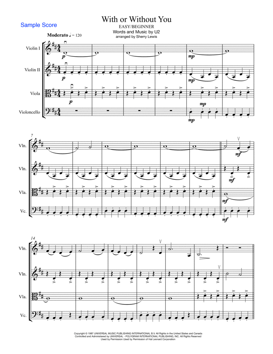 With Or Without You String Quartet scores gallery preview page 1