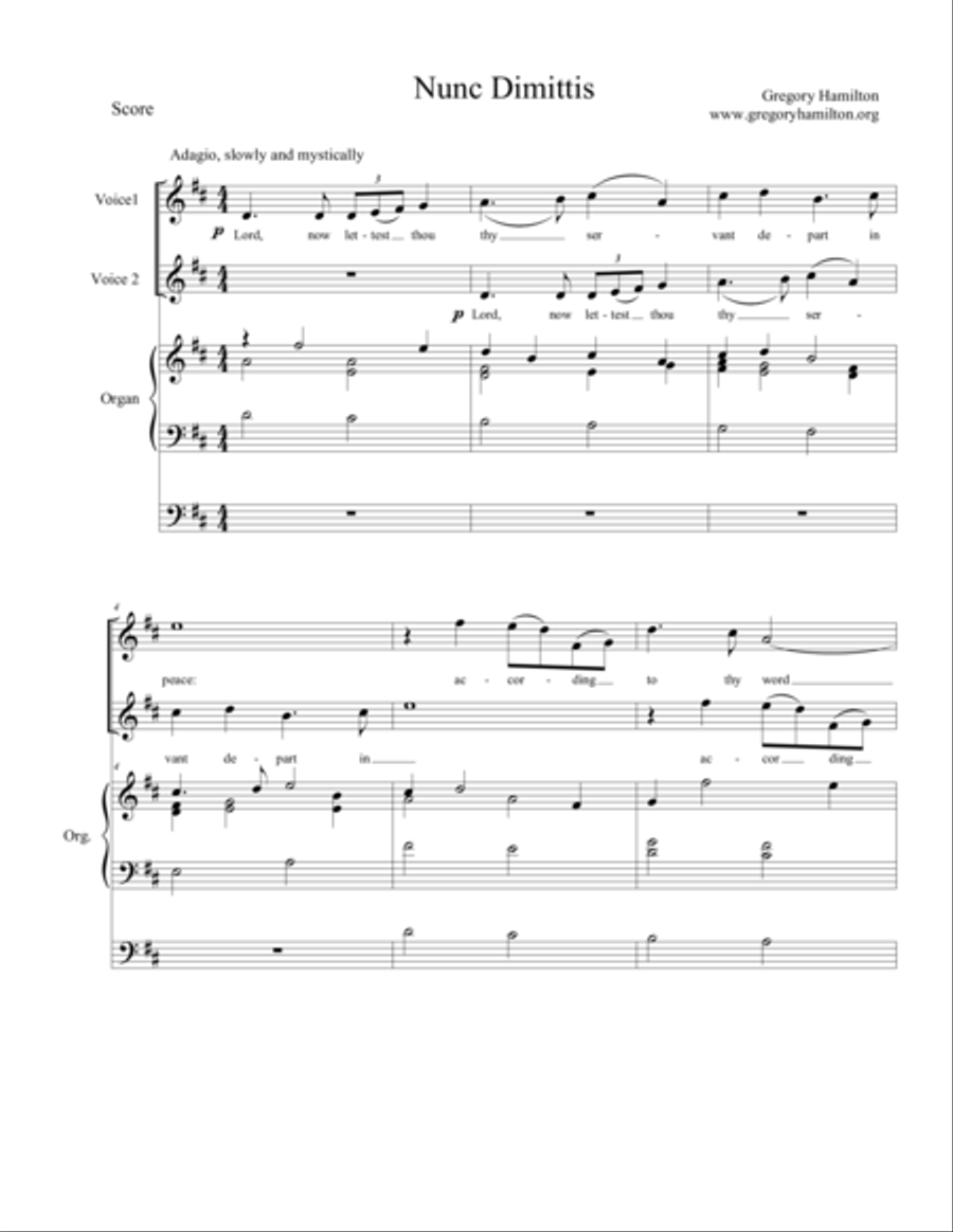 Nunc Dimittis by Gregory Hamilton Divisi - Digital Sheet Music