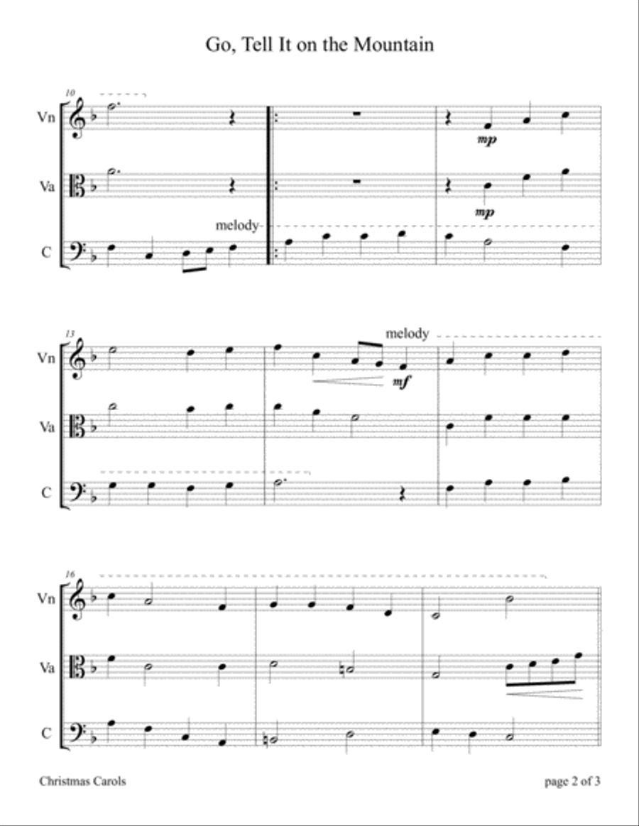 Go, Tell It on the Mountain (for String Trio – Violin, Viola, and Cello) String Trio scores gallery preview page 4