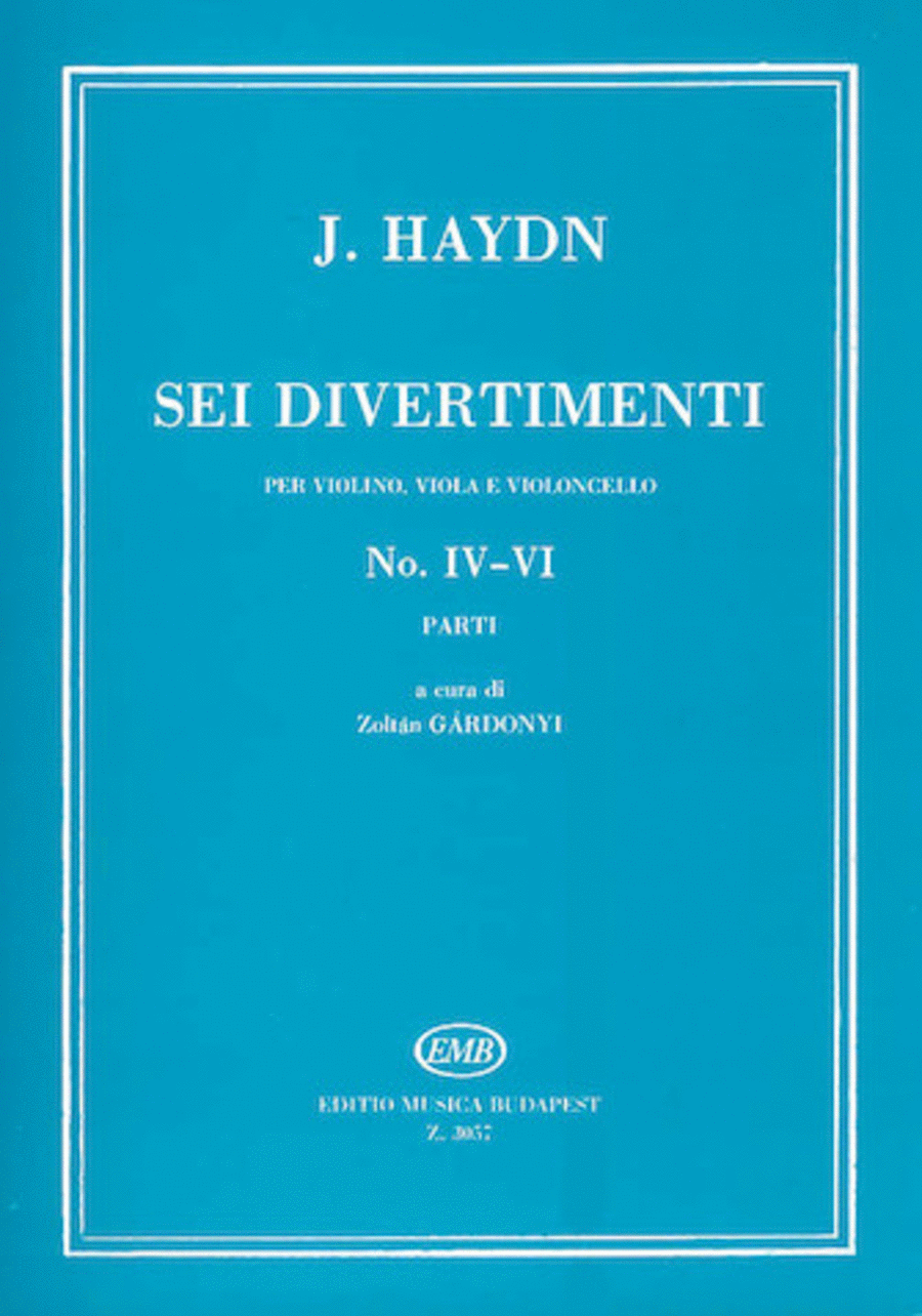 Book cover for Six Divertimenti for Violin, Viola & Cello, Nos. 4-6