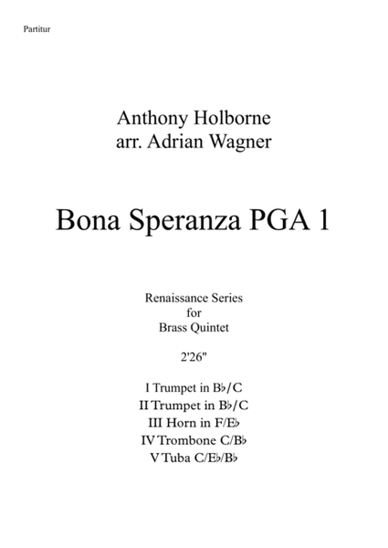 Bona Speranza PGA 1 (Anthony Holborne) Brass Quintet arr. Adrian Wagner image number null