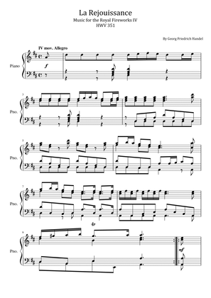 Handel - La Rejouissance - Music for the Royal Fireworks IV HWV 351 - For Piano Solo Original