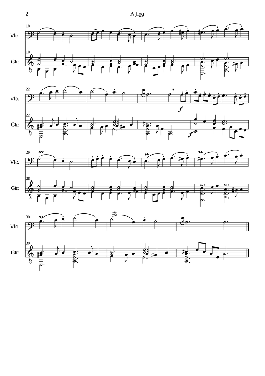 Byrd's Jigg for cello and guitar String Duet scores gallery preview page 2