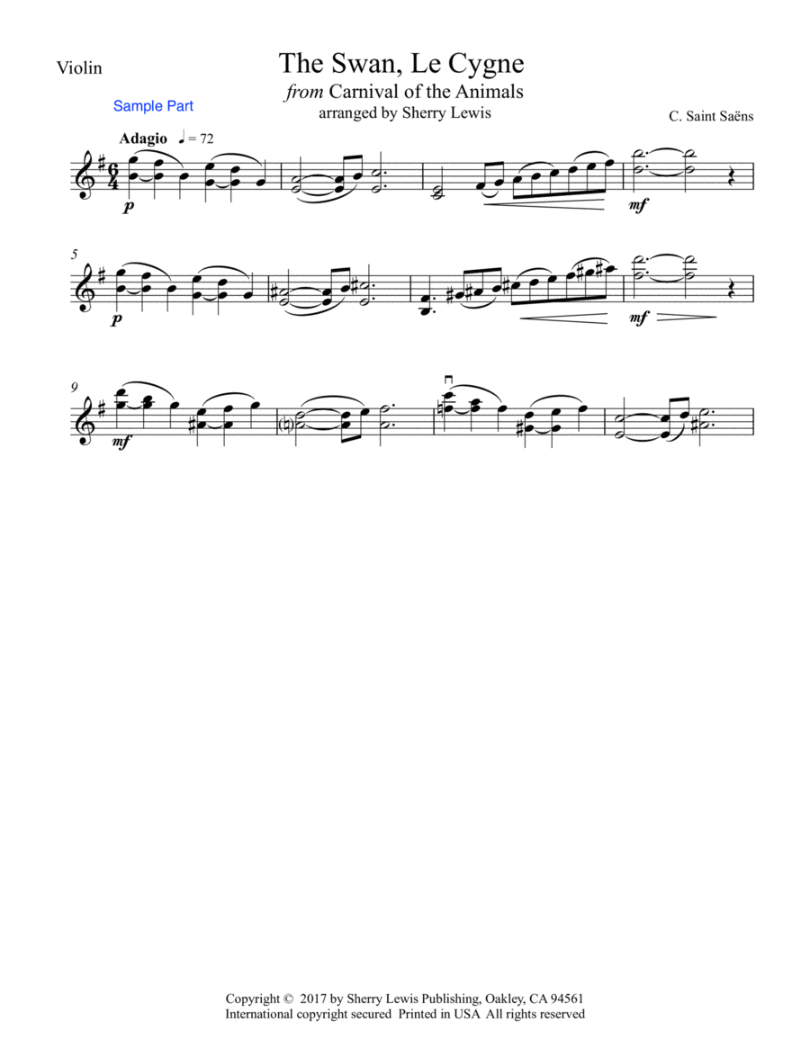 The Swan, LE CYGNE Violin Solo, Intermediate Level image number null