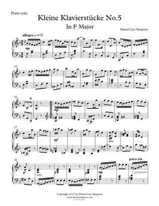 Book cover for Kleine Klavierstücke Nr.5 in F major for Piano solo