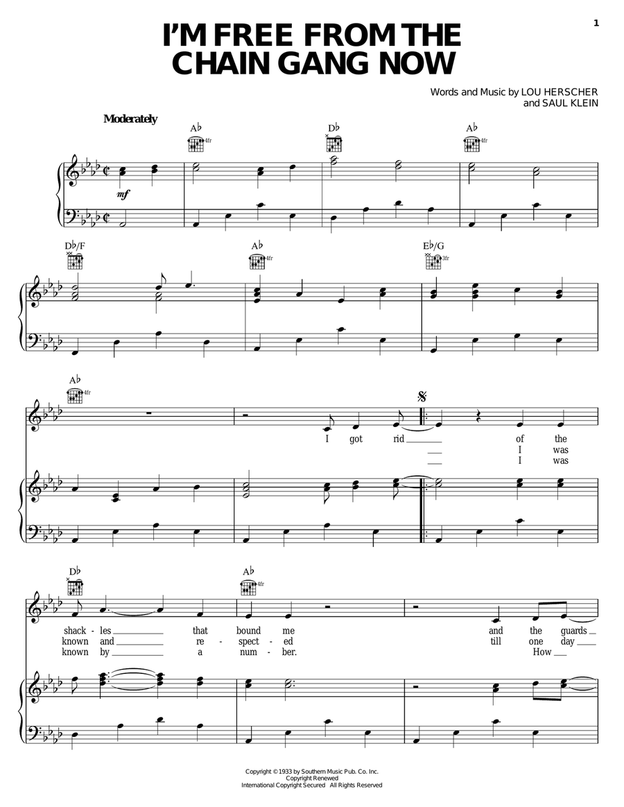 I'm Free From The Chain Gang Now Piano, Vocal, Guitar scores gallery preview page 1