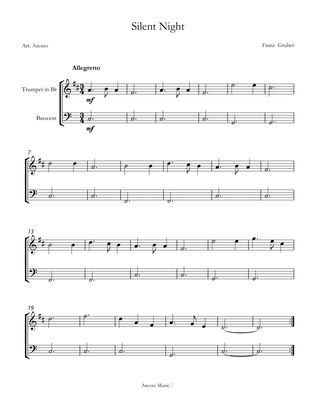 Silent Night carol for beginners sheet music for trumpet and Bassoon