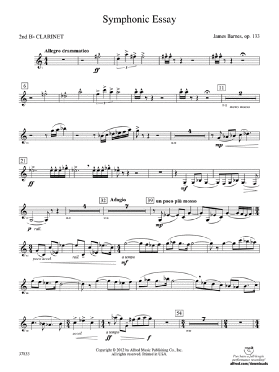Symphonic Essay: 2nd B-flat Clarinet Concert Band scores gallery preview page 1