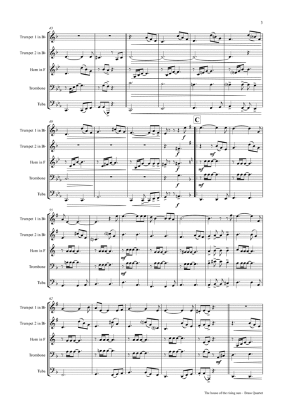 The house of the rising sun - Folk Song - Brass Quintet Brass Quintet scores gallery preview page 3