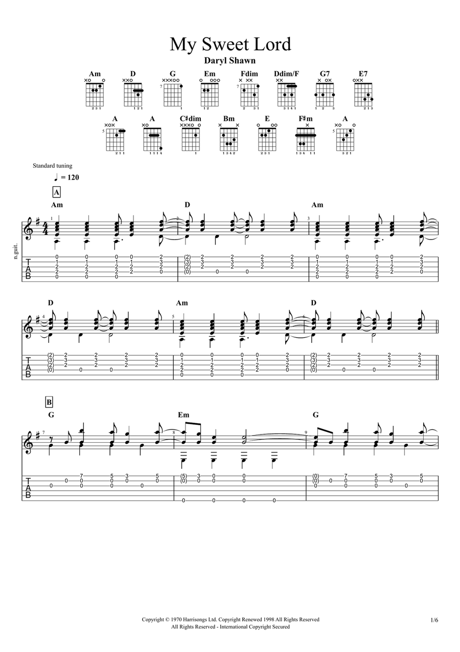 My Sweet Lord Guitar Tablature scores gallery preview page 1