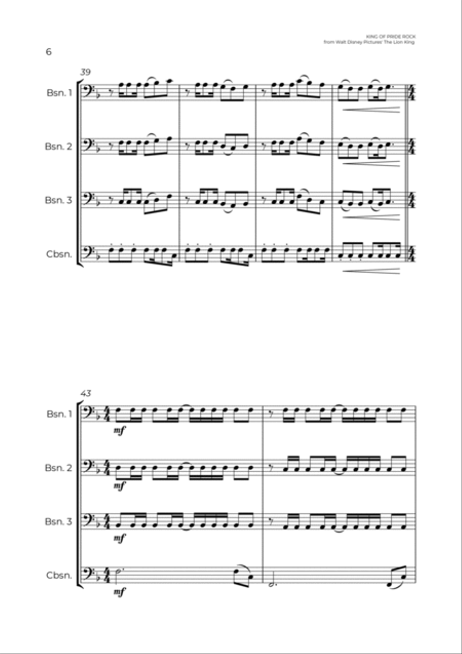 King Of Pride Rock Woodwind Quartet scores gallery preview page 6