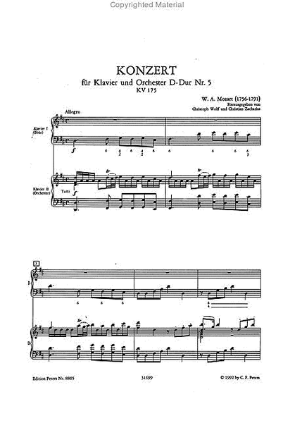 Piano Concerto No. 5 in D K175 and Rondo in D K382 (Ed. for 2 Pianos) [incl. CD] image number null