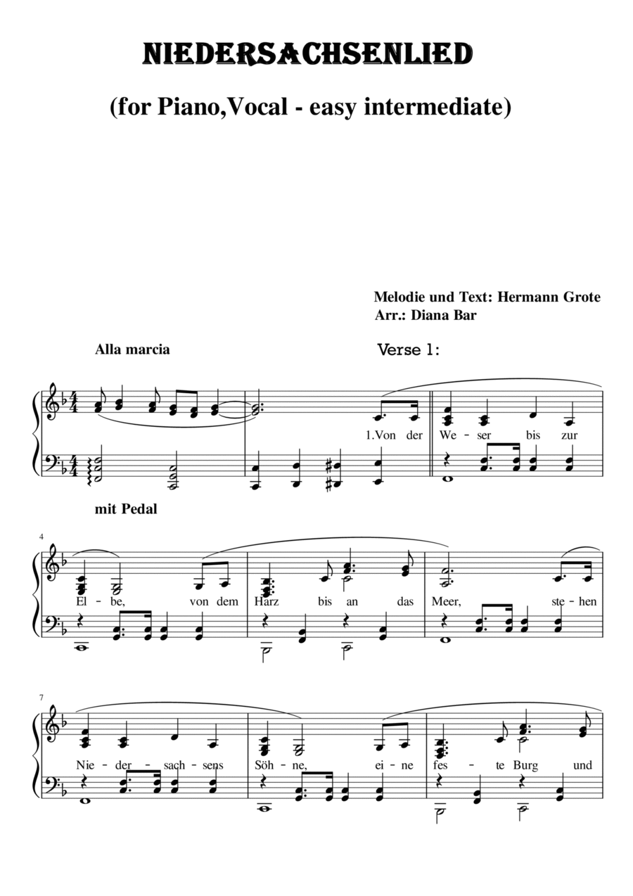 Niedersachsenlied Niedersachsenlied Voice scores gallery preview page 1