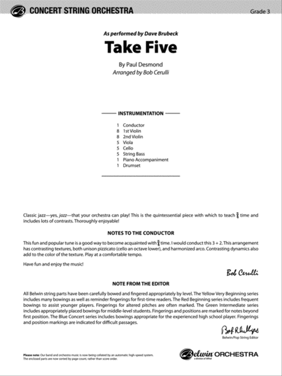 Take Five: Score String Orchestra scores gallery preview page 1