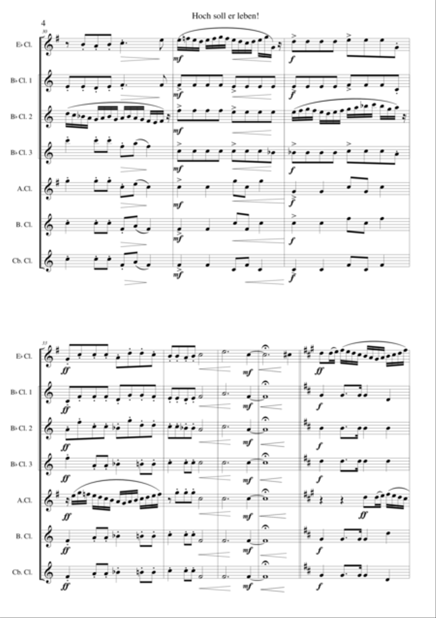Hoch soll er leben (Long may he prosper) for clarinet choir Clarinet Choir scores gallery preview page 4