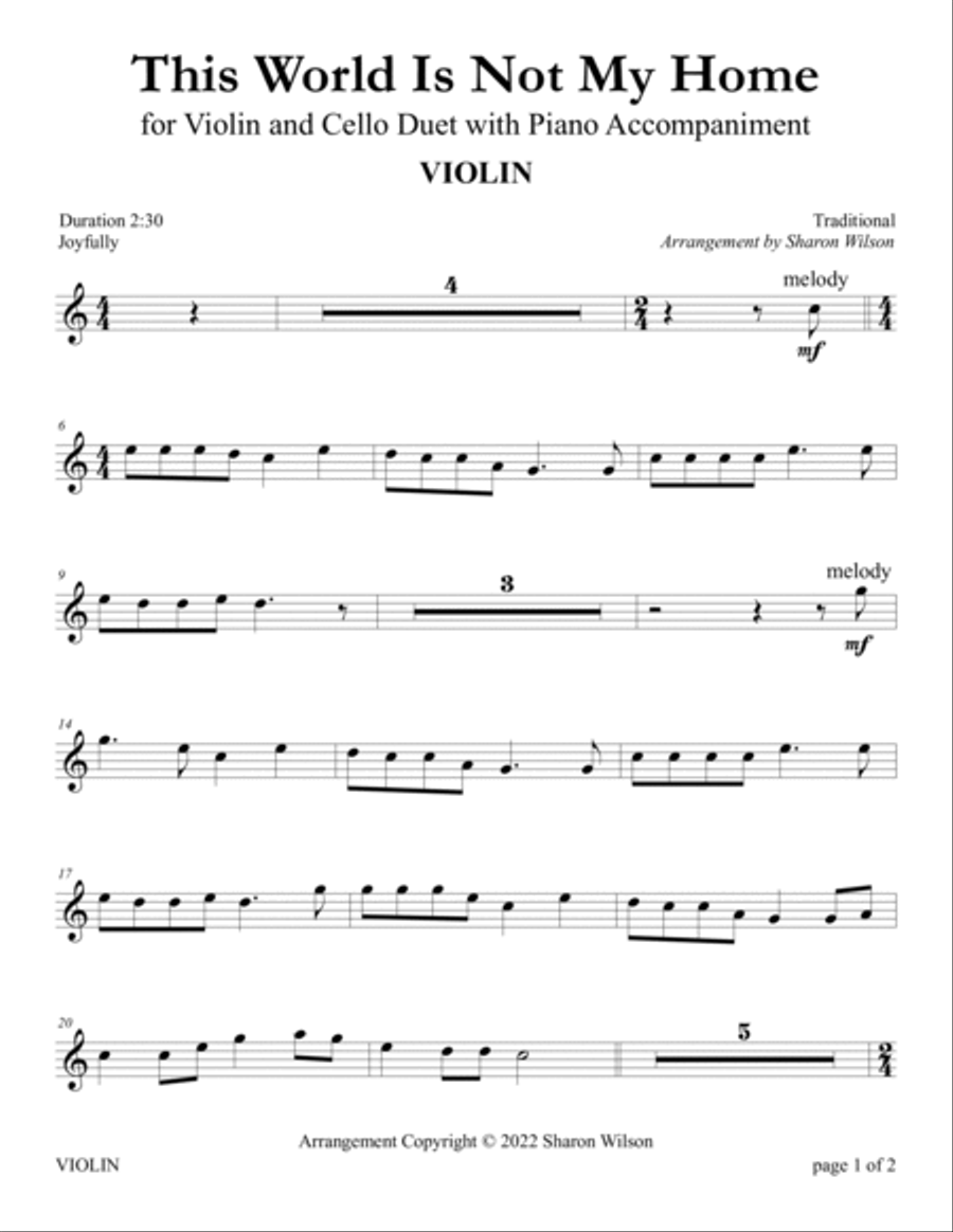 This World Is Not My Home (Easy Violin and Cello Duet with Piano Accompaniment) Piano Trio scores gallery preview page 3
