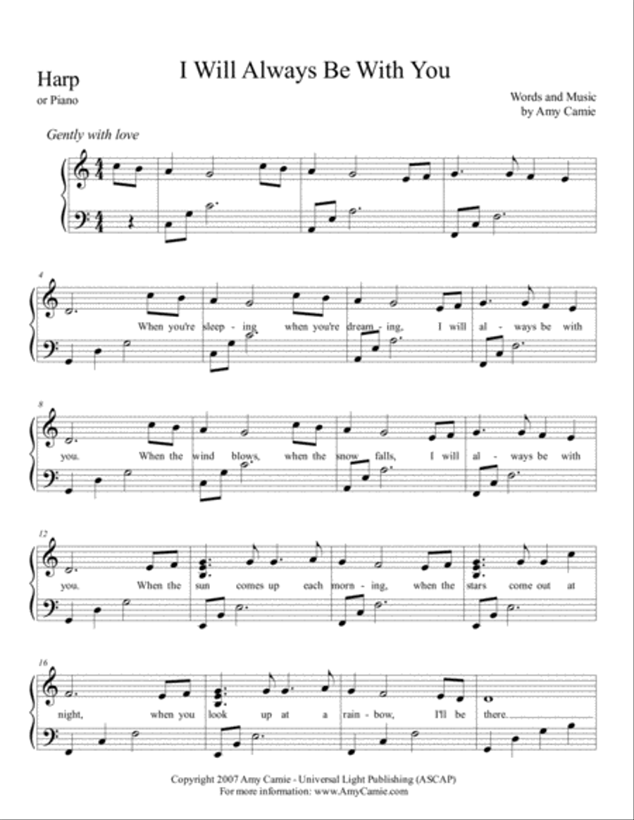 I Will Always Be With You - Harp in C (optional Voice) Harp scores gallery preview page 1