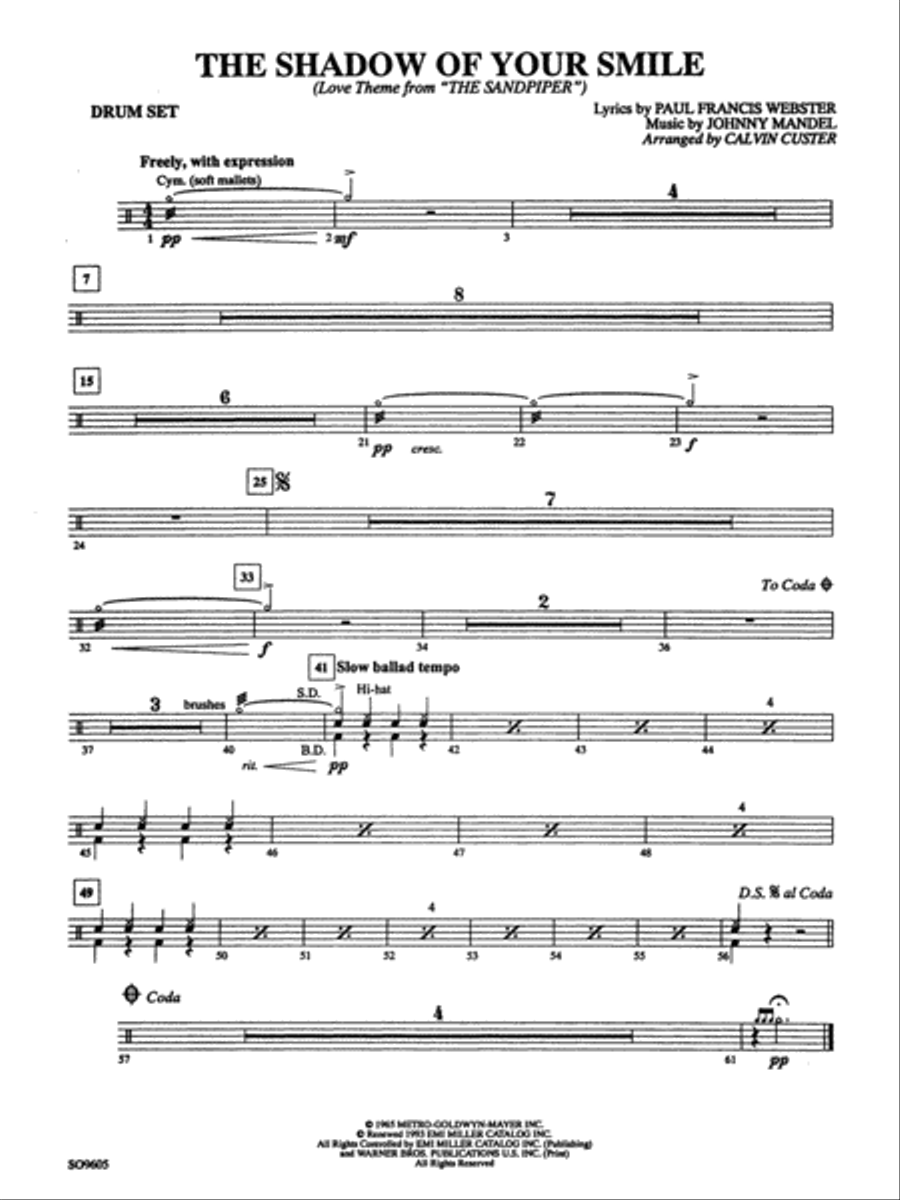 The Shadow of Your Smile (from The Sandpiper): Drums String Orchestra scores gallery preview page 1
