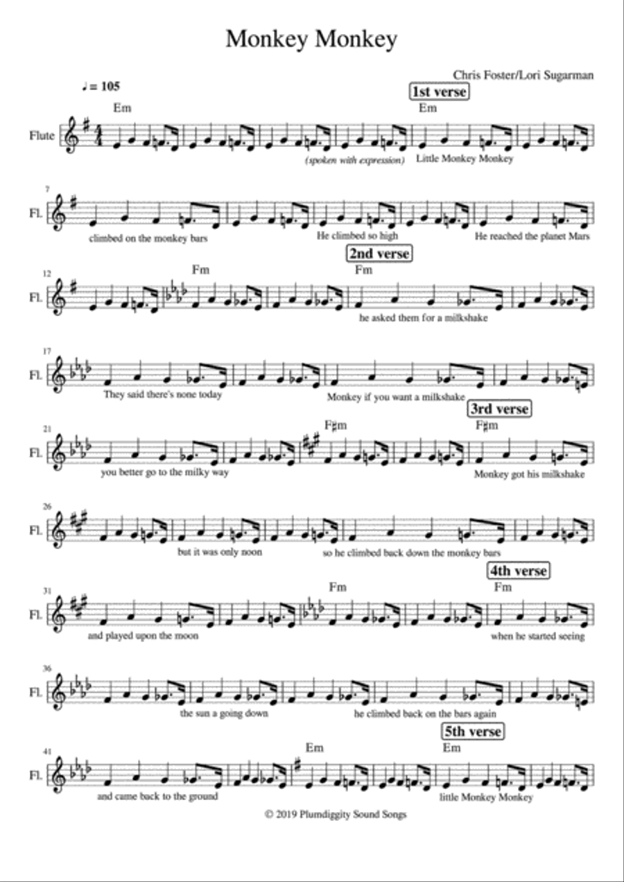 Monkey Monkey - Lead Sheet Piano, Vocal, Guitar scores gallery preview page 1