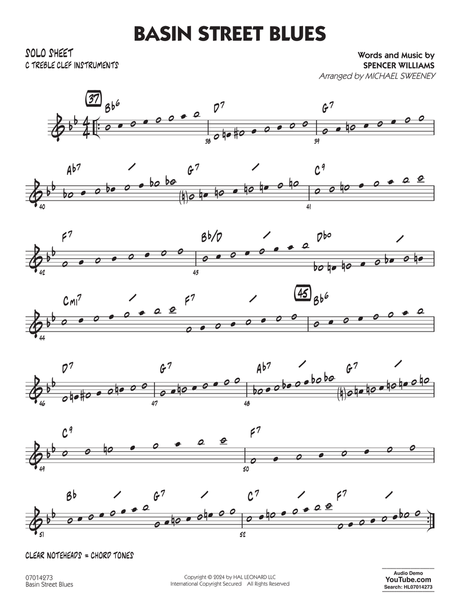 Basin Street Blues (arr. Michael Sweeney) - C Solo Sheet Jazz Ensemble scores gallery preview page 1