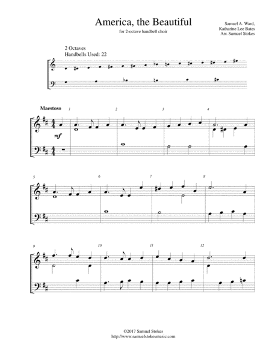 America, the Beautiful (O Beautiful for Spacious Skies) - for 2-octave handbell choir 2-Octaves scores gallery preview page 1