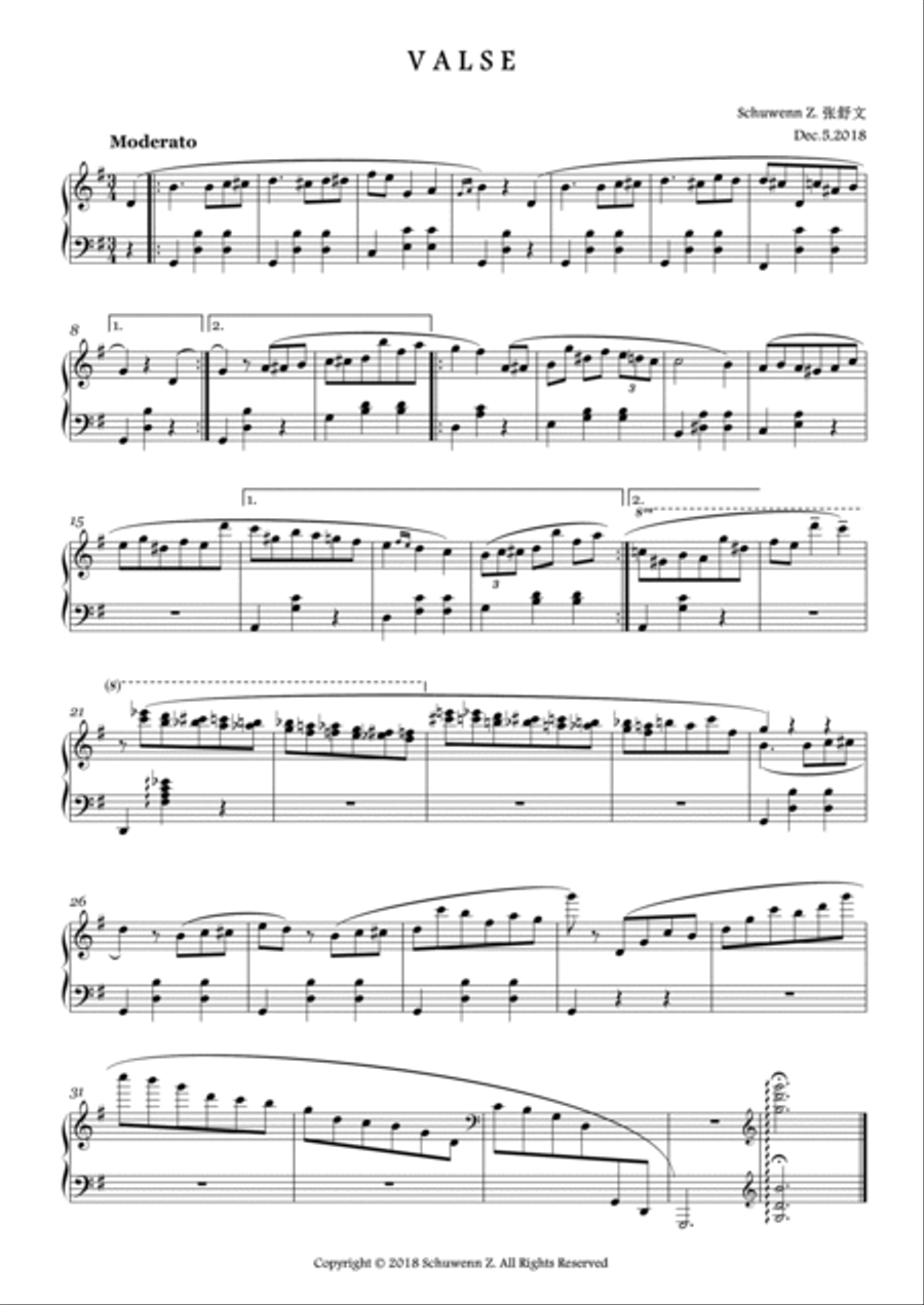 Valse in G major Valse in G major Piano Solo scores gallery preview page 1