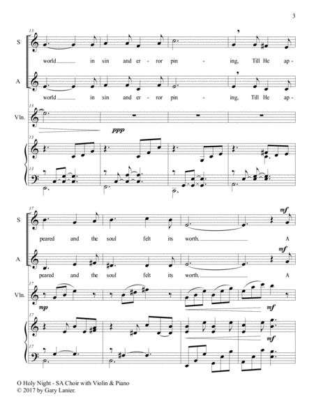 O HOLY NIGHT (SA Choir with Violin & Piano - Score & Parts included) image number null