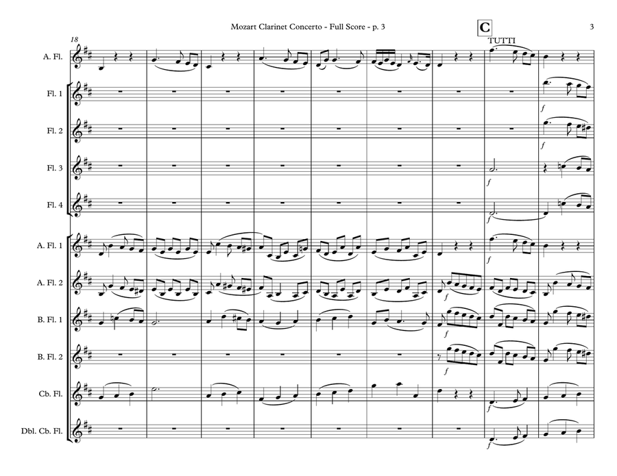 Adagio from Clarinet Concerto, K.622 Flute Choir scores gallery preview page 5