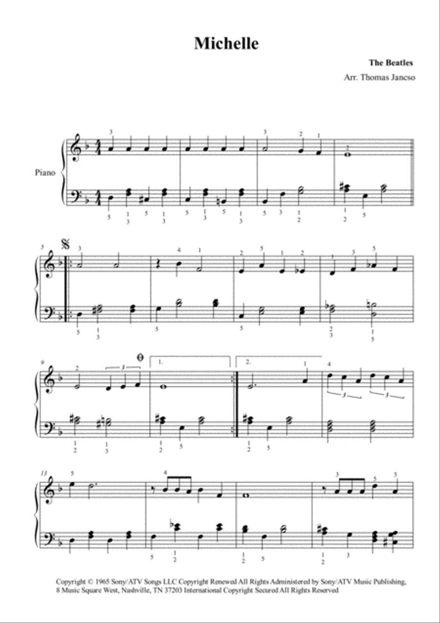 Michelle Easy Piano scores gallery preview page 1
