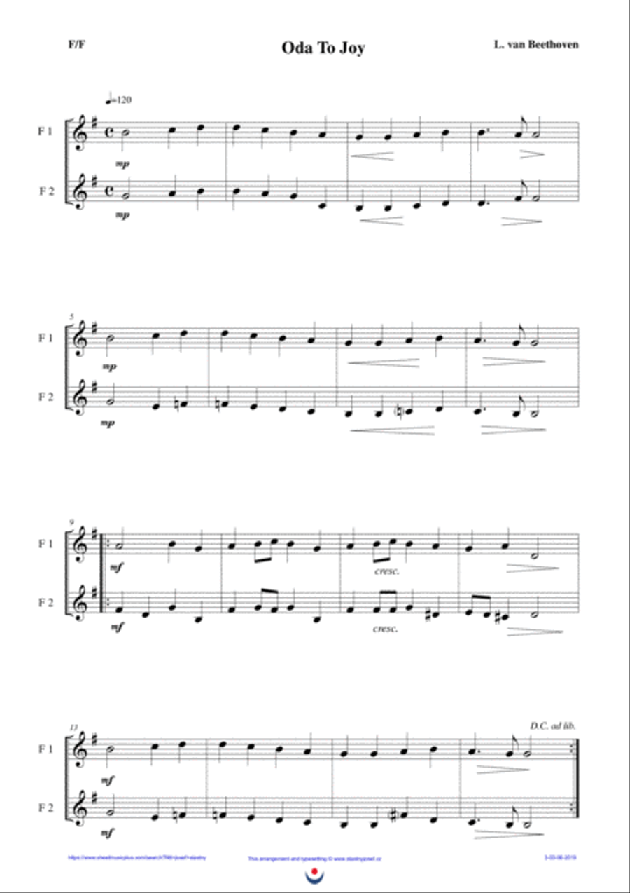 Oda To Joy (easy brass duet Nb. 3 - F/F) Brass Duet scores gallery preview page 1