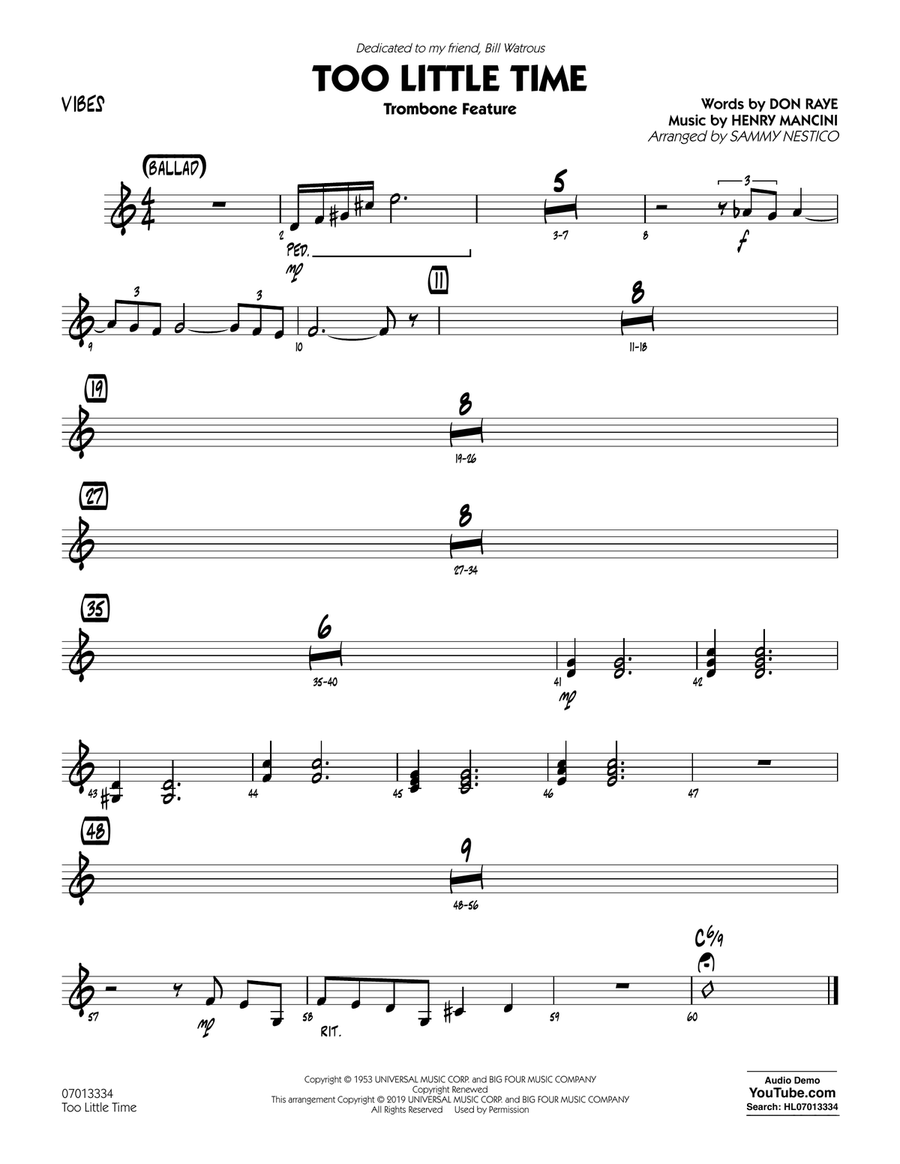 Too Little Time (arr. Sammy Nestico) - Conductor Score (Full Score) - Vibes Jazz Ensemble scores gallery preview page 1