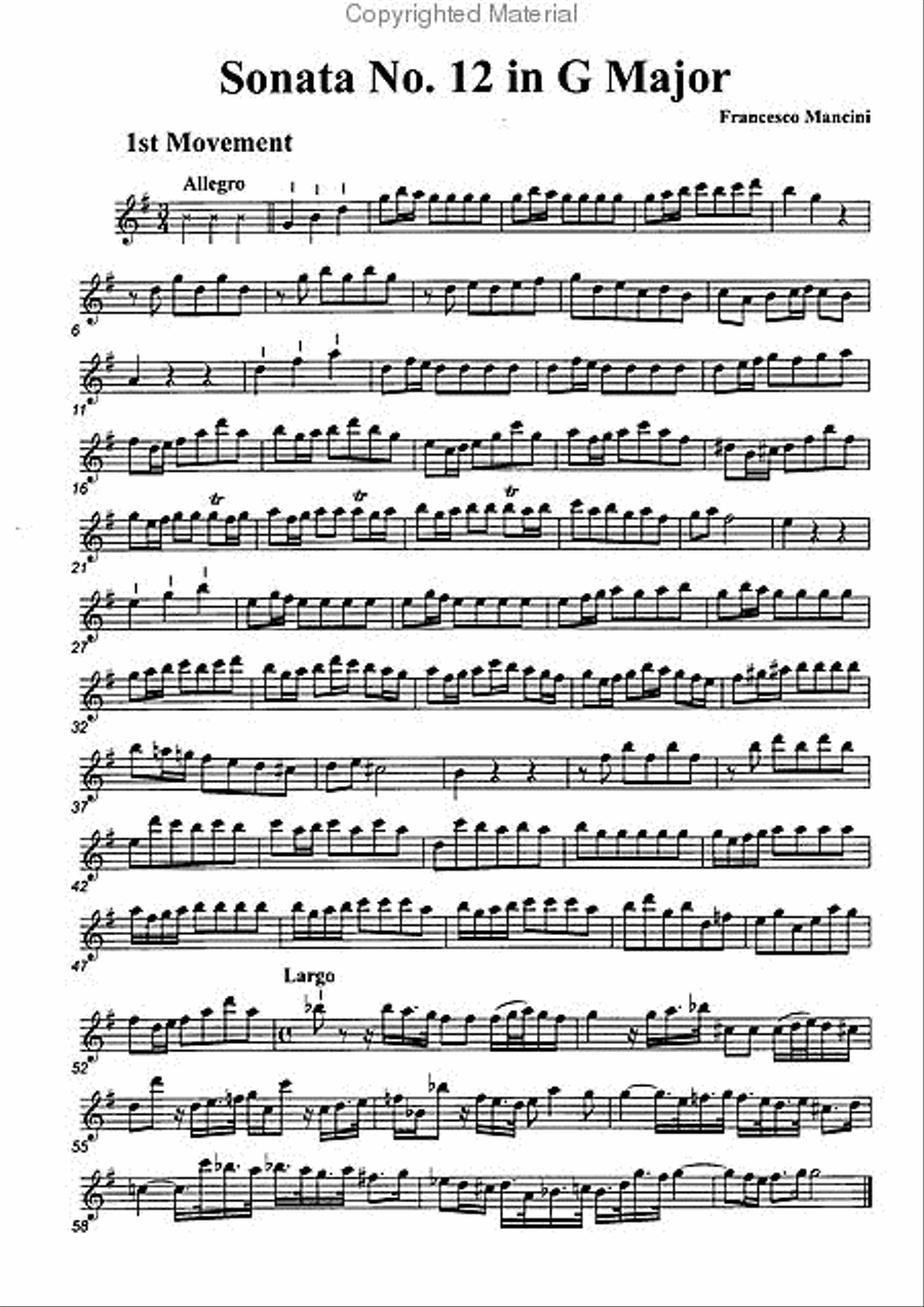 Sonata No. 12 in G Major Alto Recorder scores gallery preview page 2