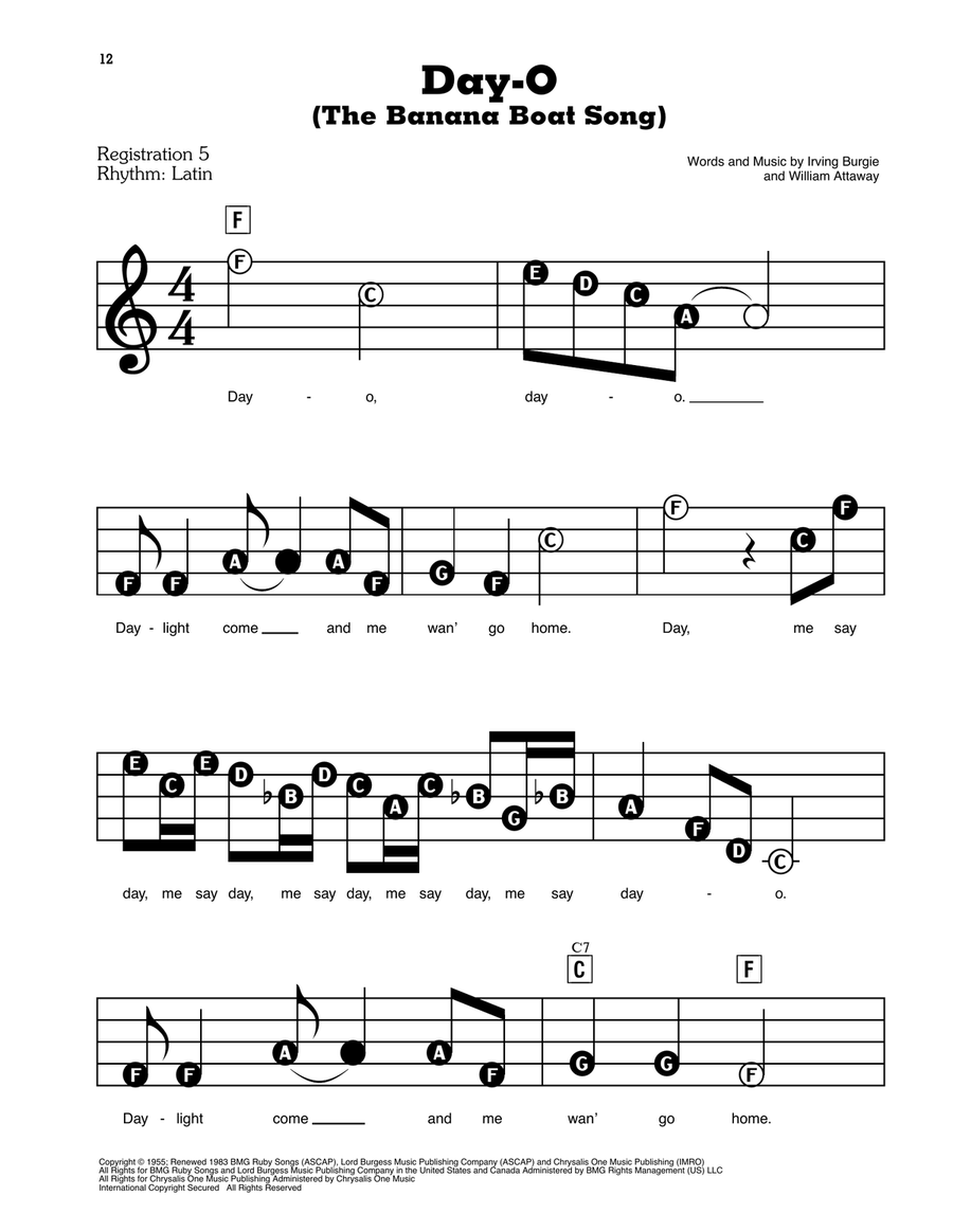 Day-O (The Banana Boat Song) Electronic Keyboard scores gallery preview page 1