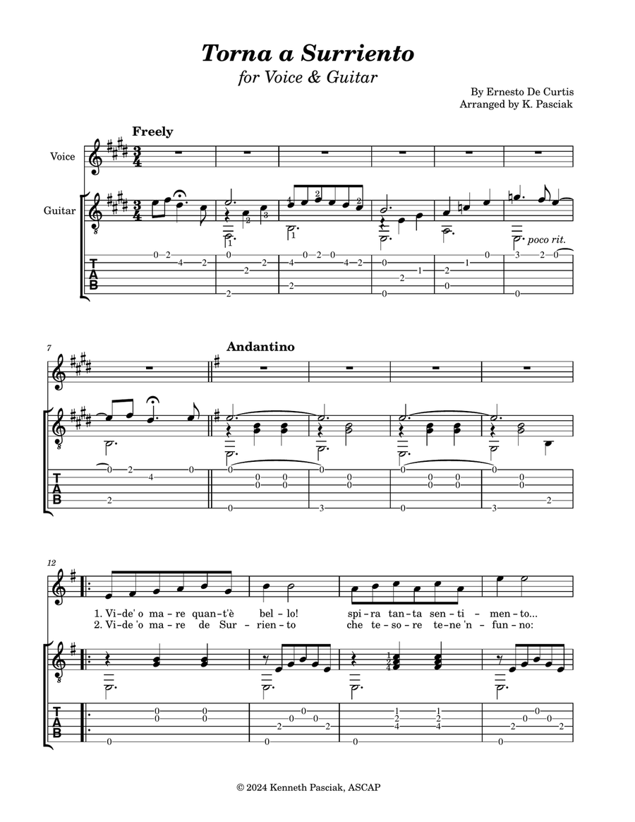 Torna a Surriento (for Voice & Guitar) Chamber Music scores gallery preview page 3