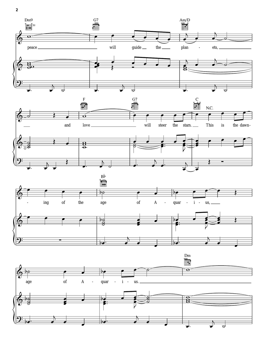 Aquarius/Let The Sunshine In Piano, Vocal, Guitar scores gallery preview page 2